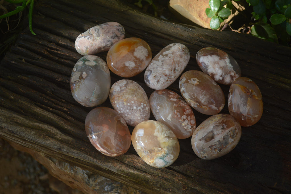 Polished Flower Agate Galet-Palm Stones x 12 From Antsahalova, Madagascar - Toprock Gemstones and Minerals 