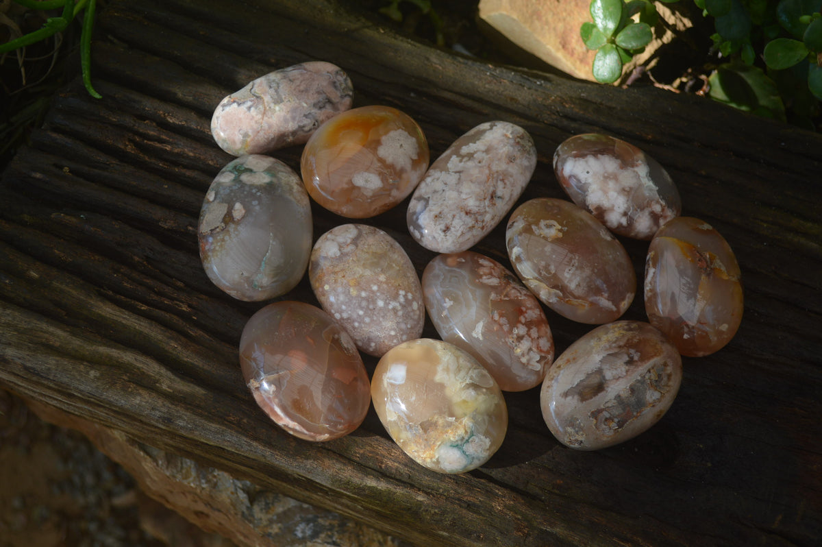 Polished Flower Agate Galet-Palm Stones x 12 From Antsahalova, Madagascar - Toprock Gemstones and Minerals 