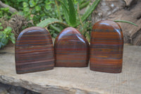 Polished Banded Tiger Iron / Muggle Stone Standing Free Forms x 3 From Northern Cape, South Africa - Toprock Gemstones and Minerals 