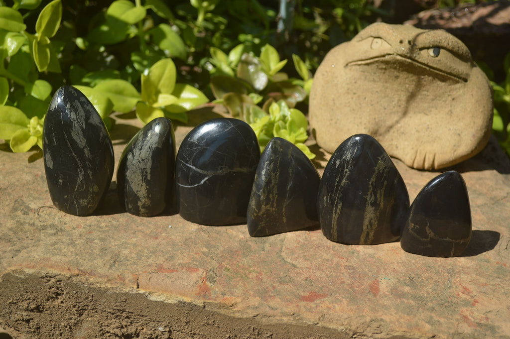 Polished Rare Pharaoh Stone Pyrite in Basalt Standing Free Forms x 6 Iron Duke Mine, Zimbabwe - Toprock Gemstones and Minerals 
