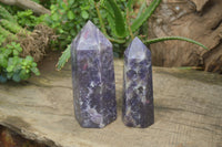 Polished Lepidolite with Pink Rubellite Point-Prisms x 2 From Ambatondrazaka, Madagascar - Toprock Gemstones and Minerals 