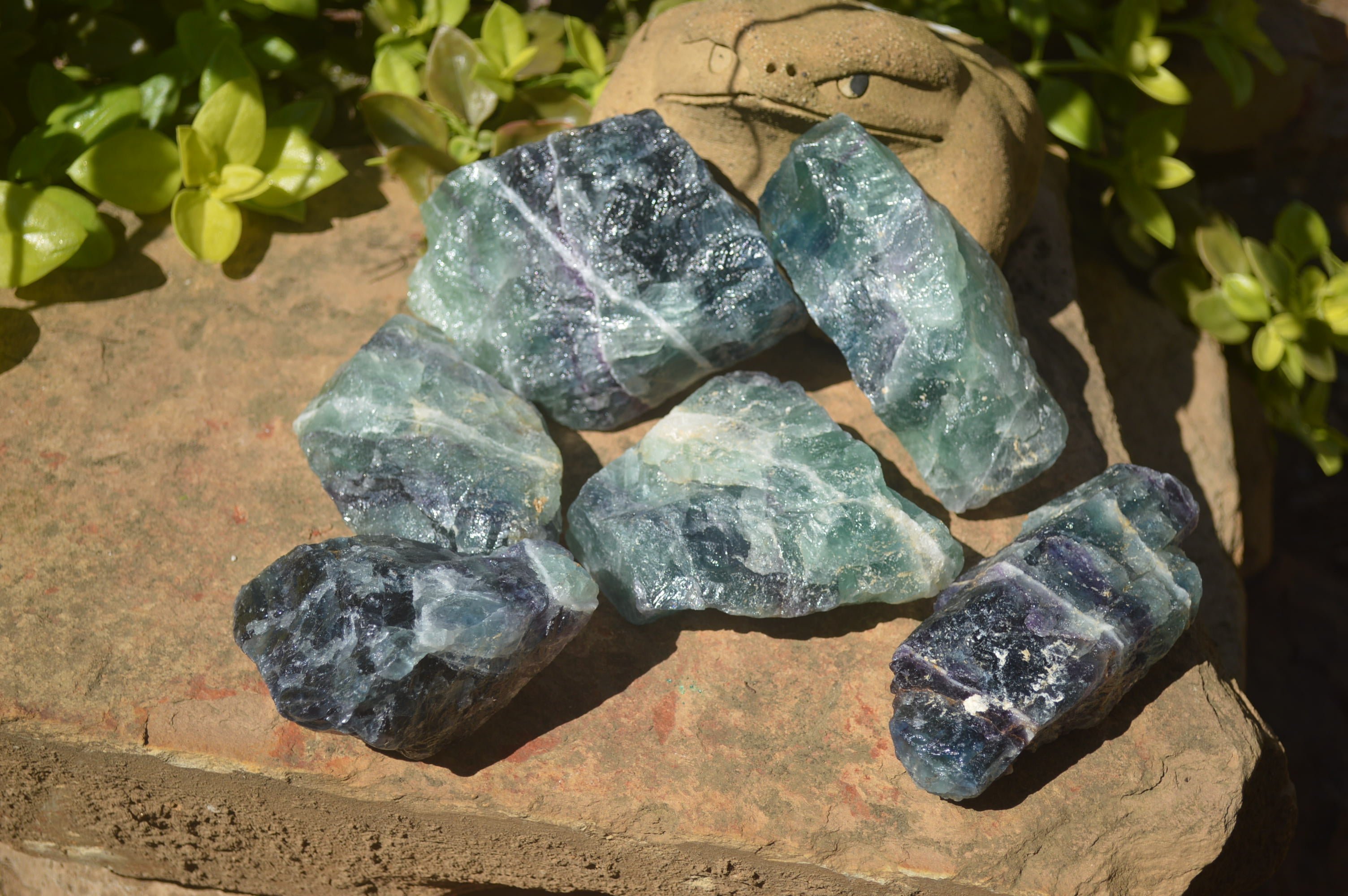 Natural Watermelon Fluorite Cobbed Specimens x 6 From Uis, Namibia - Toprock Gemstones and Minerals 