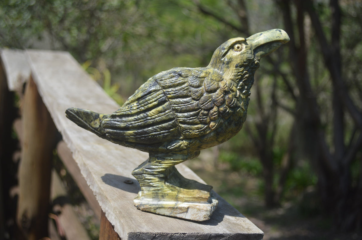 Polished Leopard Stone Raven Carving x 1 from Zimbabwe - Toprock Gemstones and Minerals 