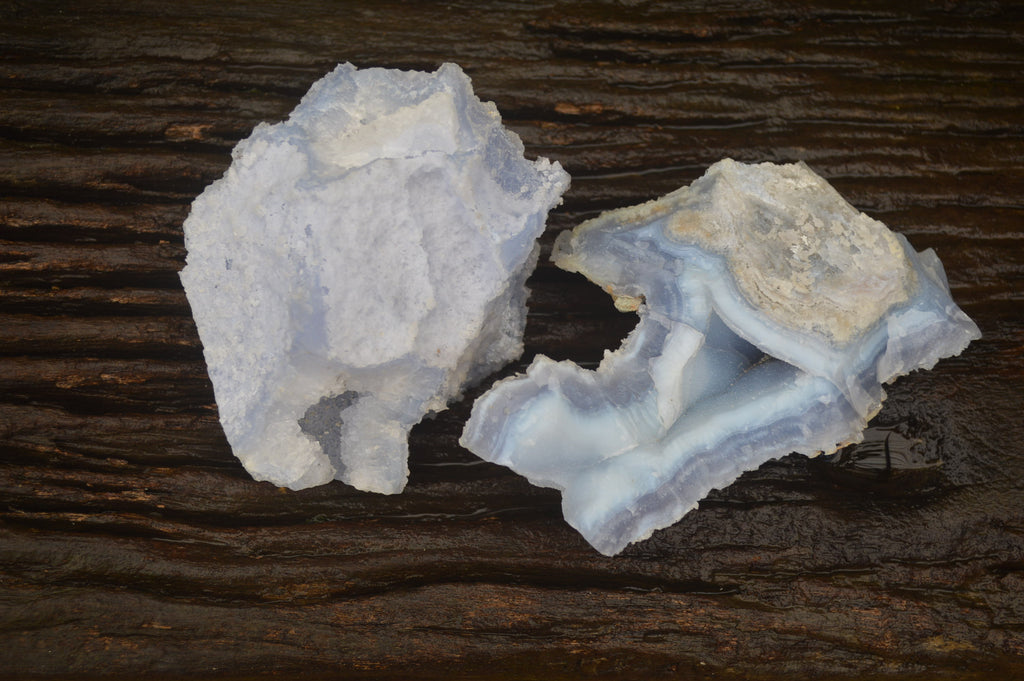Natural Etched Blue Chalcedony Specimens x 2 From Nsanje, Malawi - Toprock Gemstones and Minerals 