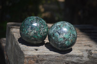 Polished Rare Emerald Mica In Matrix Spheres x 2 From Mutoko, Zimbabwe - Toprock Gemstones and Minerals 