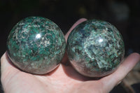 Polished Rare Emerald Mica In Matrix Spheres x 2 From Mutoko, Zimbabwe - Toprock Gemstones and Minerals 