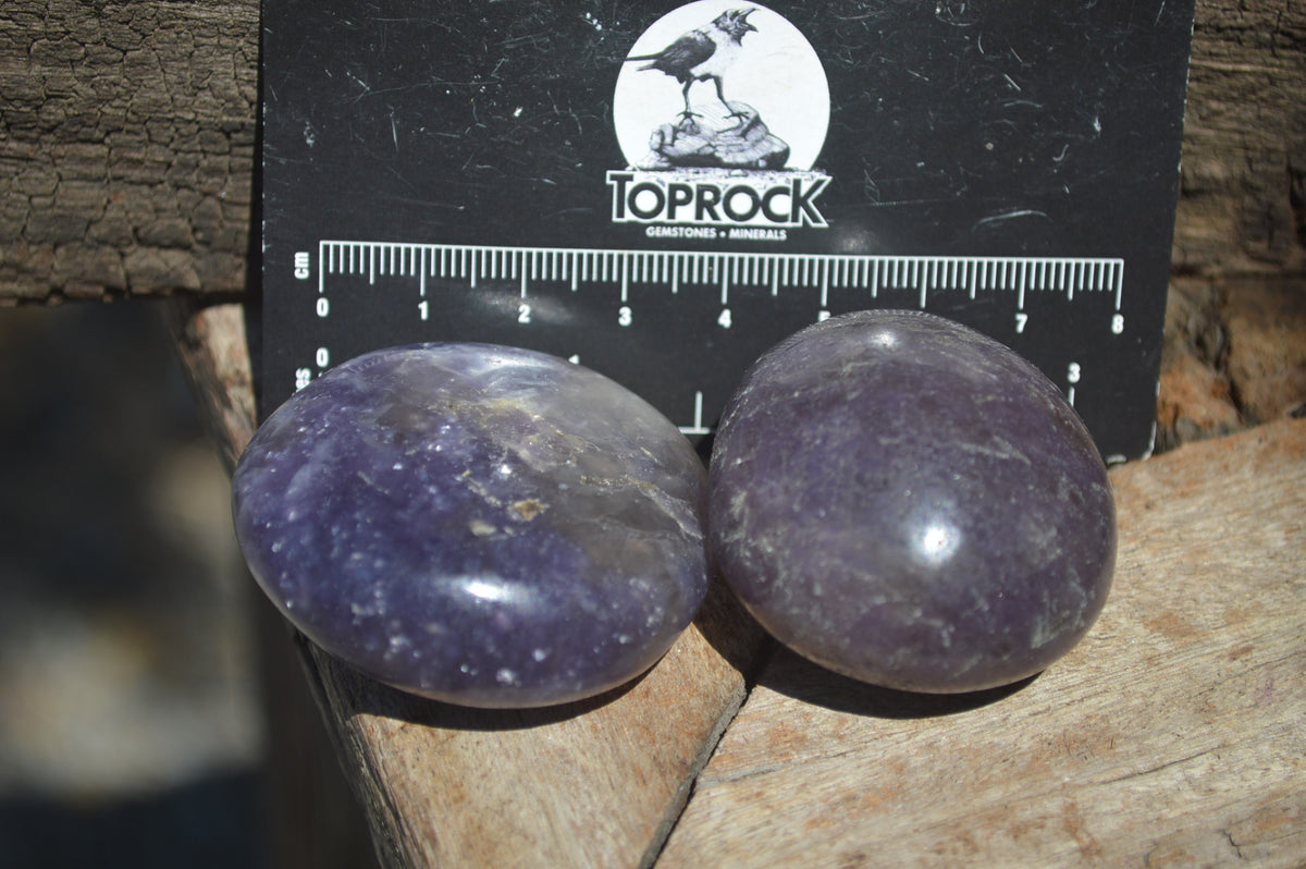 Polished Lepidolite One with Pink Rubellite Palm Stones x 24 From Ambatondrazaka, Madagascar - Toprock Gemstones and Minerals 