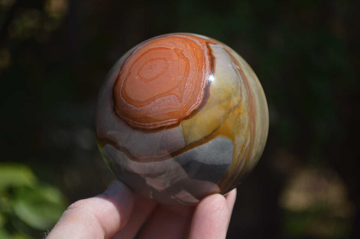 Polished Polychrome Jasper Spheres with Wooden Stands x 4 From Mahajanga, Madagascar - Toprock Gemstones and Minerals 