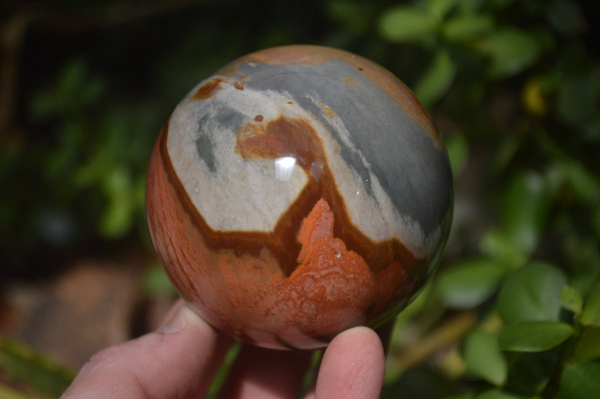 Polished Polychrome Jasper Spheres with Wooden Stands x 4 From Mahajanga, Madagascar - Toprock Gemstones and Minerals 