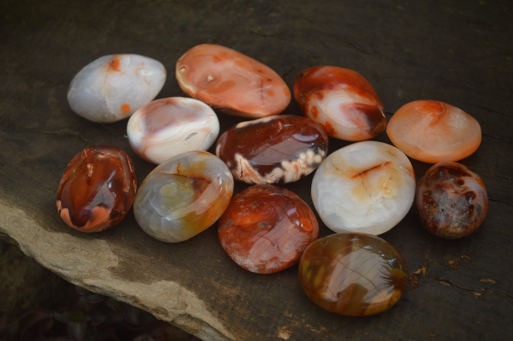 Polished Carnelian Galet-Palm Stones x 12 From Madagascar - Toprock Gemstones and Minerals 