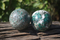 Polished Emerald Mica In Matrix Spheres x 2 From Mutoko, Zimbabwe - Toprock Gemstones and Minerals 