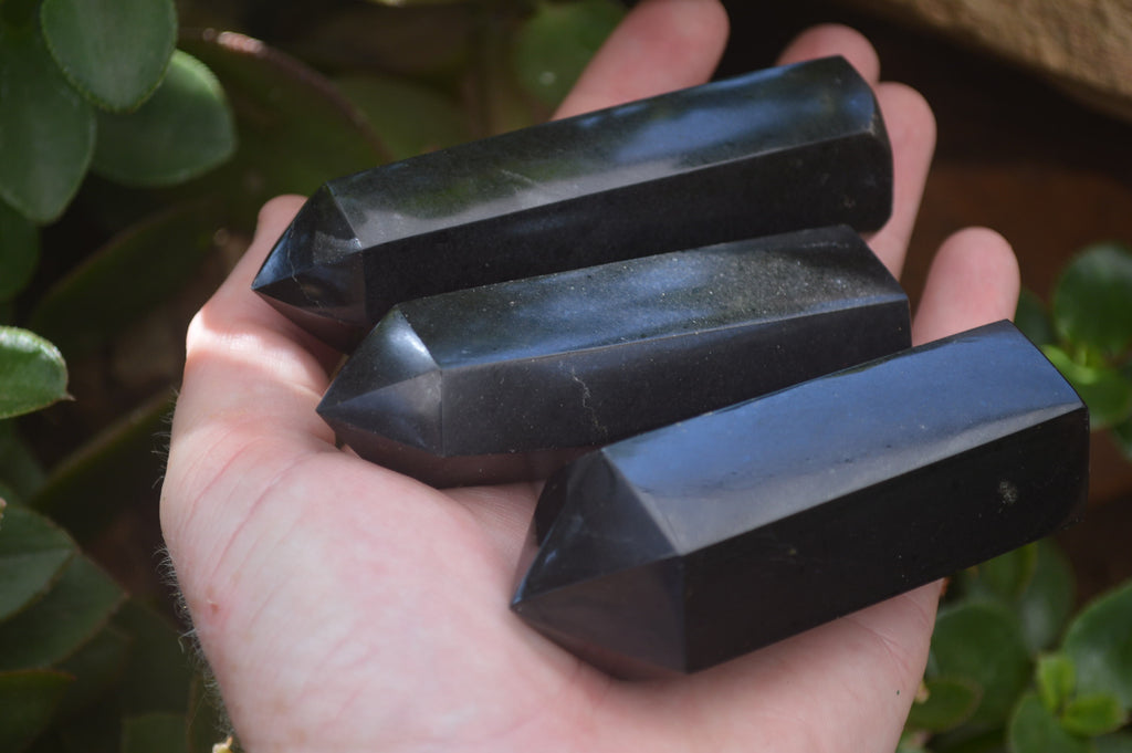 Polished Black Basalt Points x 12 From Madagascar - Toprock Gemstones and Minerals 