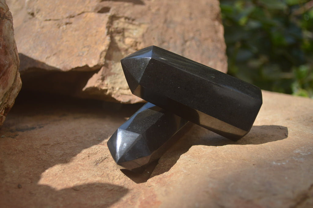 Polished Black Basalt Points x 12 From Madagascar - Toprock Gemstones and Minerals 