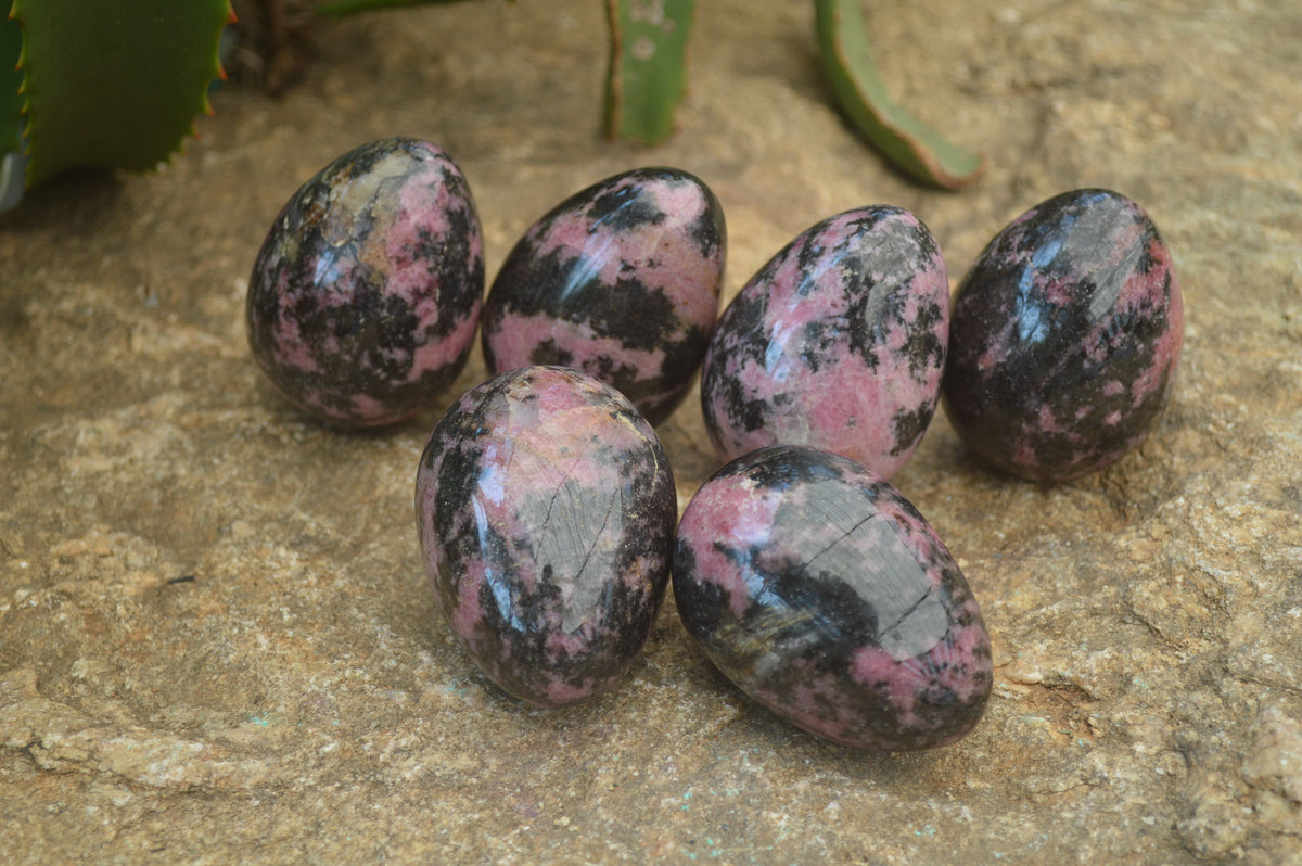 Polished Rhodonite Gemstone Eggs x 6 From Madagascar - Toprock Gemstones and Minerals 