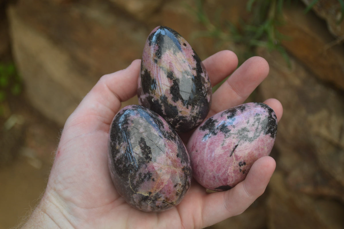 Polished Rhodonite Gemstone Eggs x 6 From Madagascar - Toprock Gemstones and Minerals 