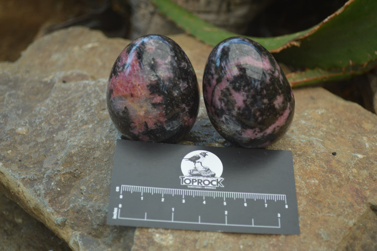 Polished Rhodonite Gemstone Eggs x 6 From Madagascar - Toprock Gemstones and Minerals 