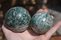 Polished Rare Emerald Mica In Matrix Spheres x 2 From Mutoko, Zimbabwe - Toprock Gemstones and Minerals 