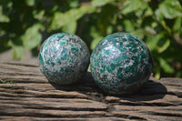 Polished Rare Emerald Mica In Matrix Spheres x 2 From Mutoko, Zimbabwe - Toprock Gemstones and Minerals 