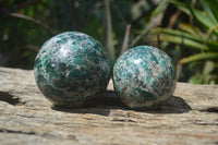 Polished Rare Emerald Mica In Matrix Spheres x 2 From Mutoko, Zimbabwe - Toprock Gemstones and Minerals 