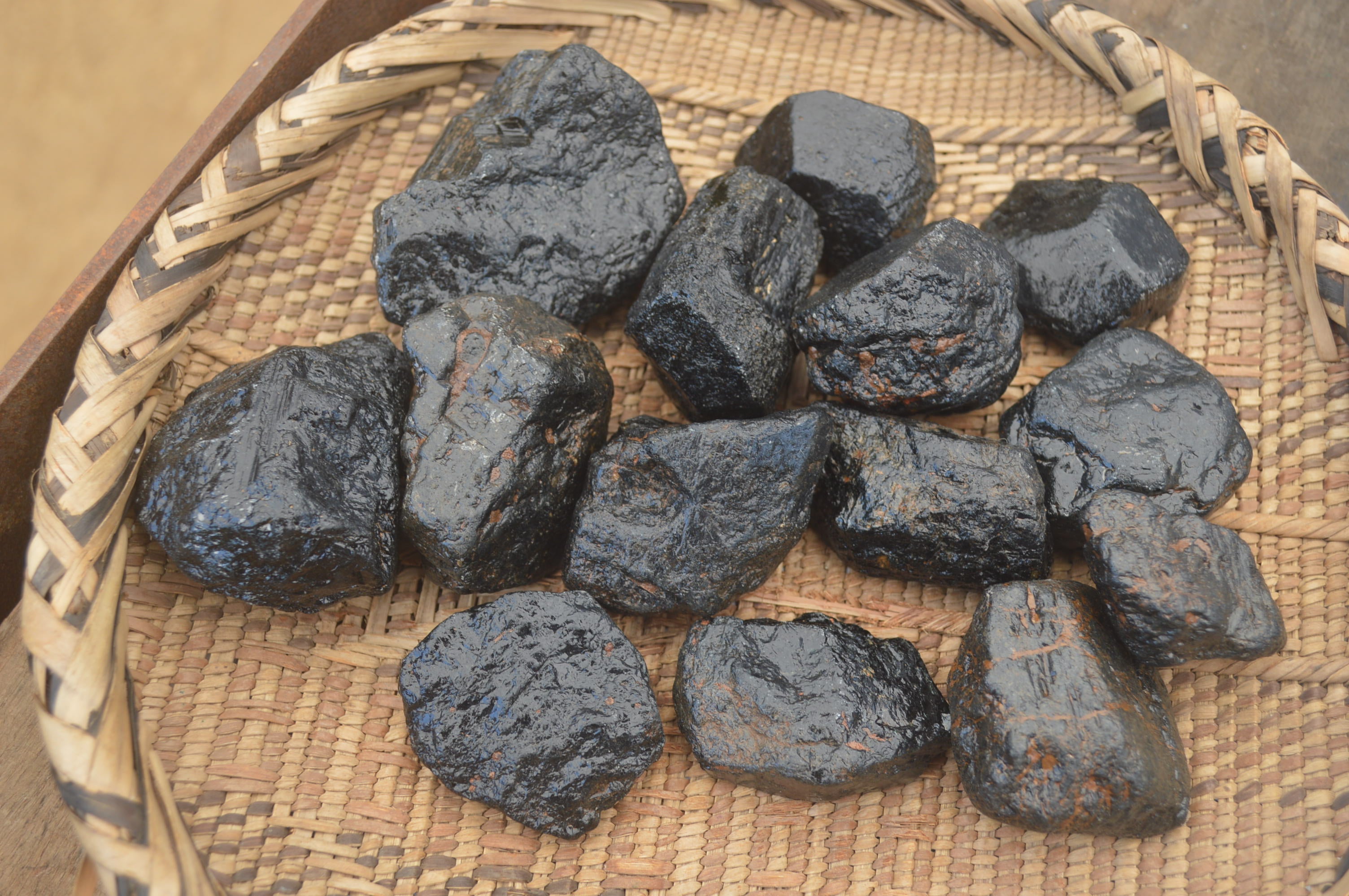Natural Black Tourmaline Cobbed Specimens x 20 From Zimbabwe - Toprock Gemstones and Minerals 