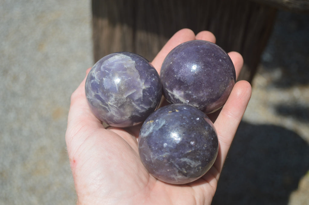 Polished Lepidolite with Pink Rubellite Spheres x 6 From Ambatondrazaka, Madagascar - Toprock Gemstones and Minerals 