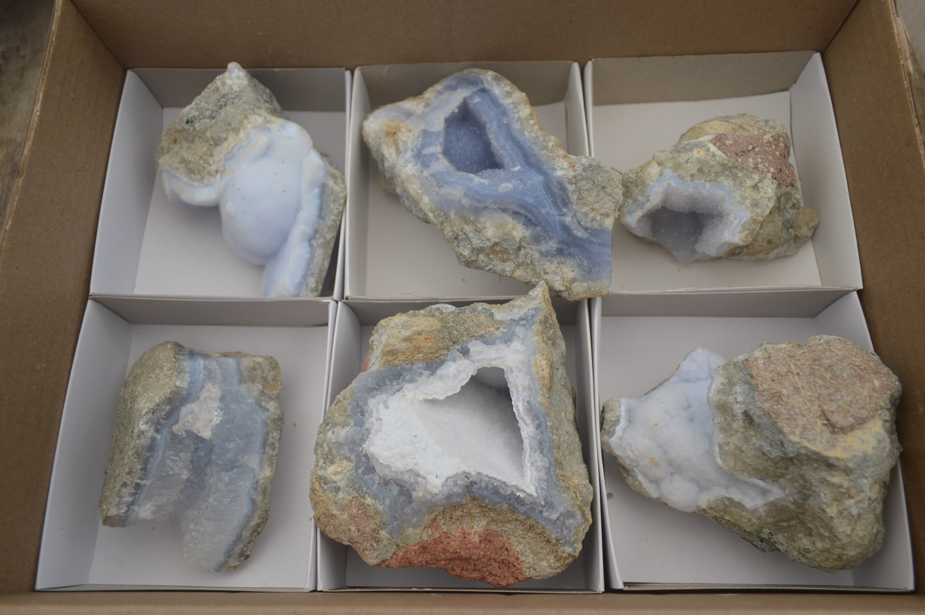 Natural Blue Lace Agate Geode Specimens x 6 From Malawi - Toprock Gemstones and Minerals 