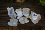 Natural Blue Lace Agate Geode Specimens x 6 From Malawi - Toprock Gemstones and Minerals 