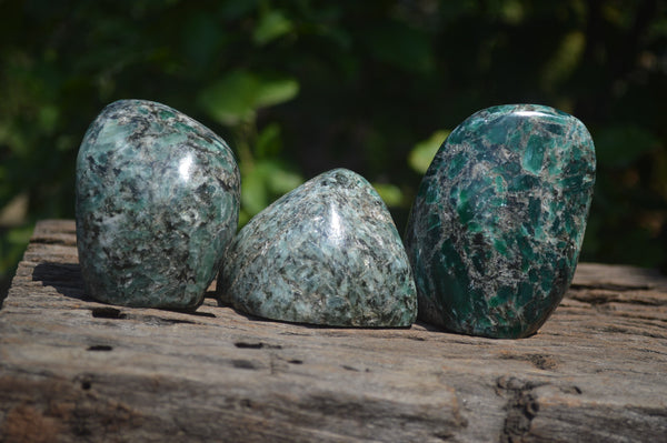 Polished Rare Emerald Mica In Matrix Standing Free Forms x 3 From Mutoko, Zimbabwe - Toprock Gemstones and Minerals 