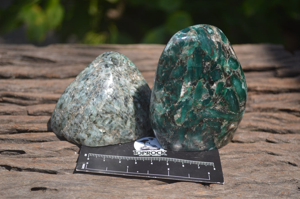 Polished Rare Emerald Mica In Matrix Standing Free Forms x 3 From Mutoko, Zimbabwe - Toprock Gemstones and Minerals 