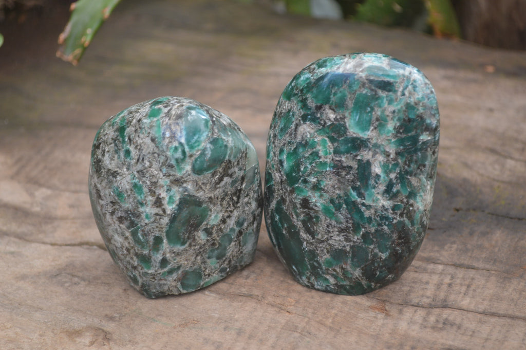 Polished Rare Emerald Mica In Matrix Standing Free Forms x 3 From Mutoko, Zimbabwe - Toprock Gemstones and Minerals 
