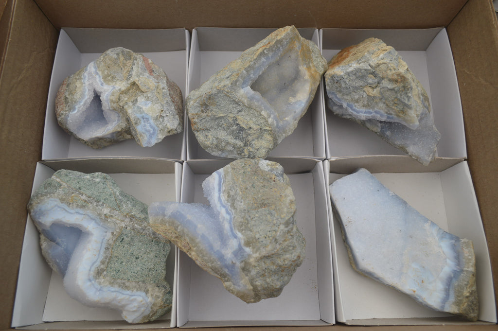 Natural Blue Lace Agate Geode Specimens x 6 From Malawi - Toprock Gemstones and Minerals 