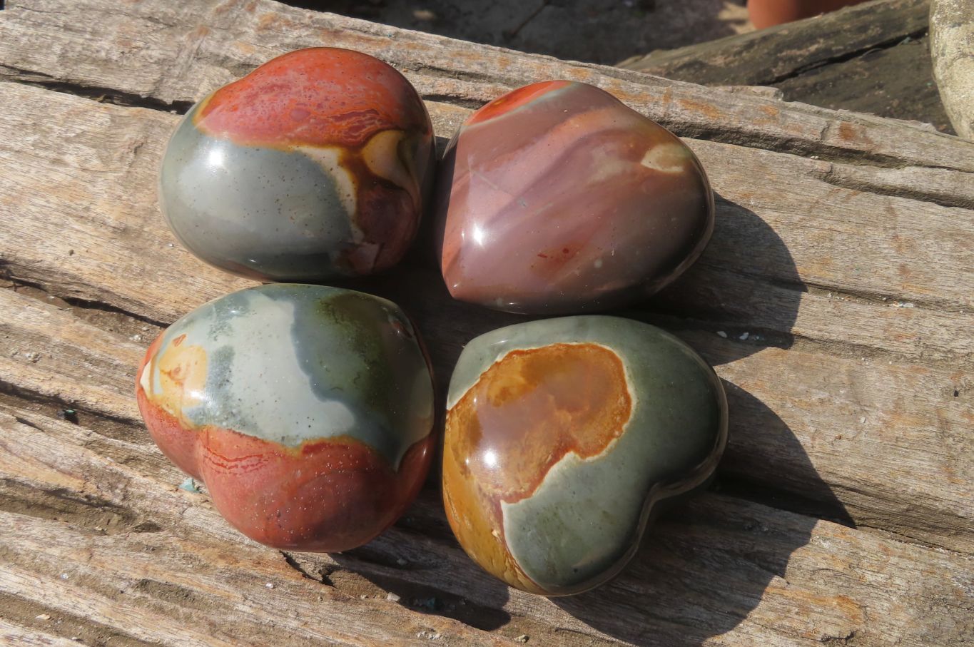 Polished Polychrome Jasper Hearts x 6 From Madagascar - Toprock Gemstones and Minerals 