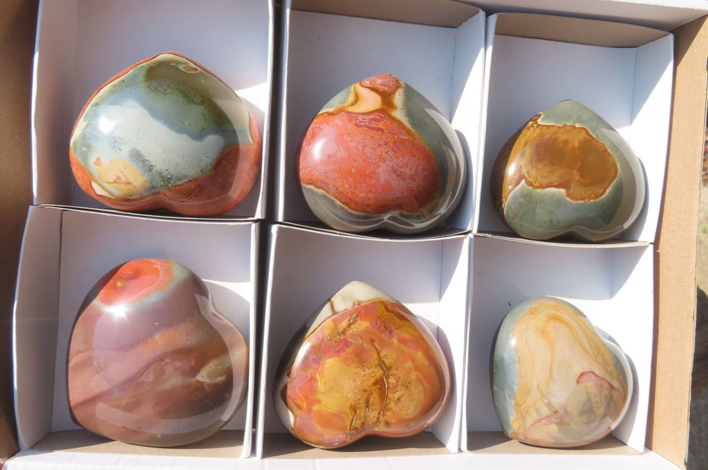 Polished Polychrome Jasper Hearts x 6 From Madagascar - Toprock Gemstones and Minerals 