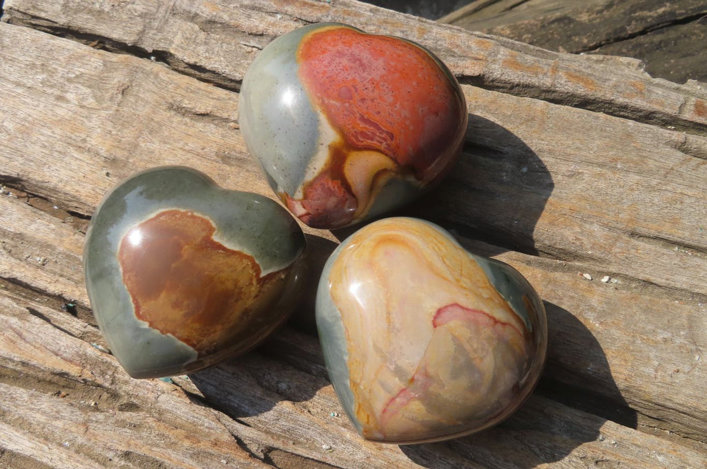 Polished Polychrome Jasper Hearts x 6 From Madagascar - Toprock Gemstones and Minerals 