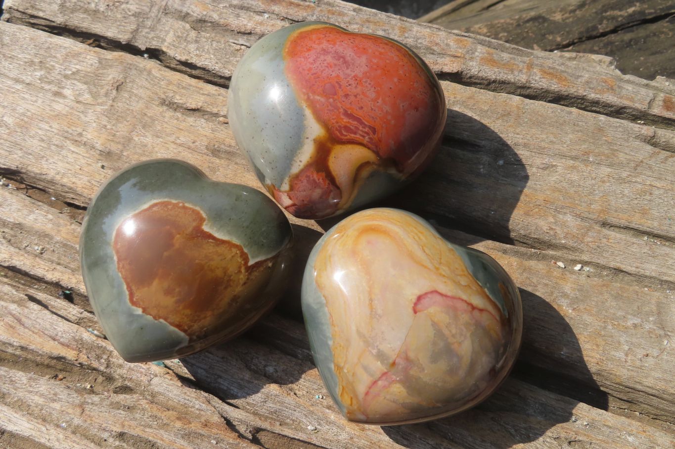Polished Polychrome Jasper Hearts x 6 From Madagascar - Toprock Gemstones and Minerals 