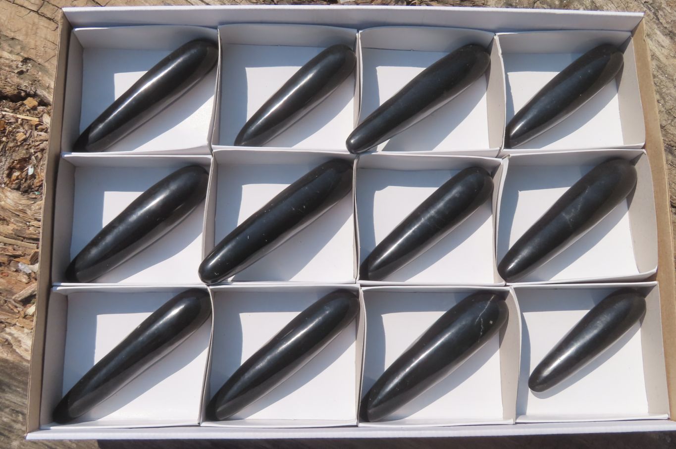 Polished Black Basalt Massage Wands x 12 From Madagascar - Toprock Gemstones and Minerals 