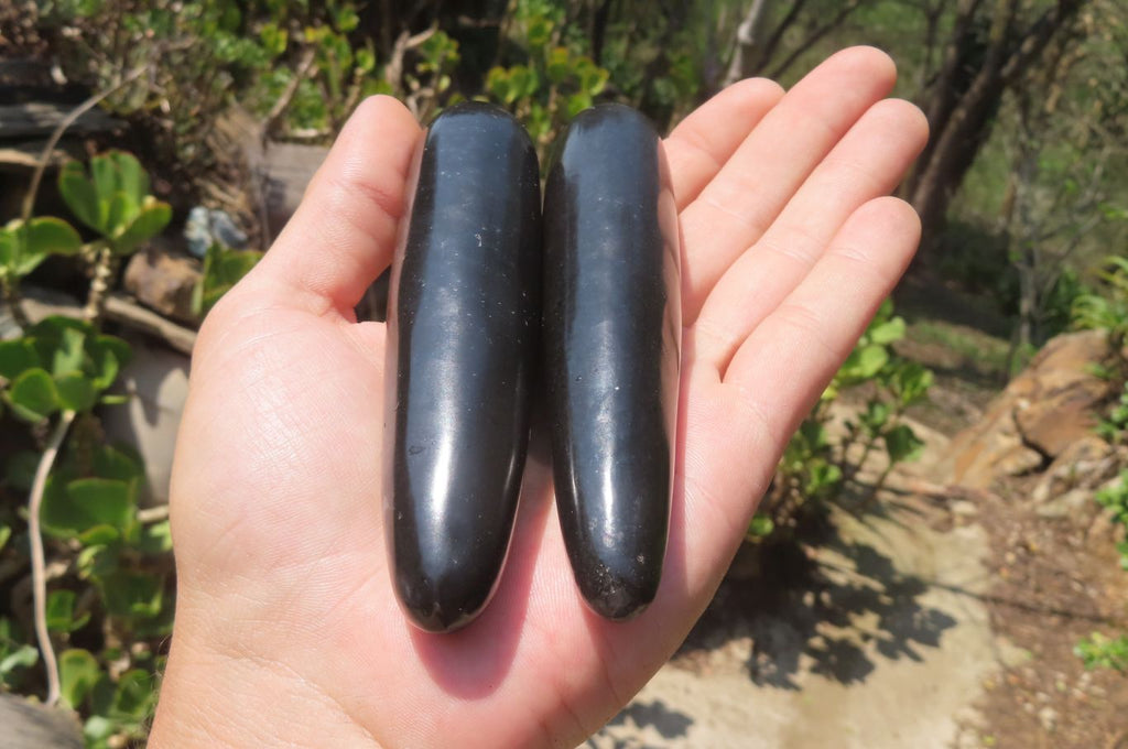 Polished Black Basalt Massage Wands x 12 From Madagascar - Toprock Gemstones and Minerals 