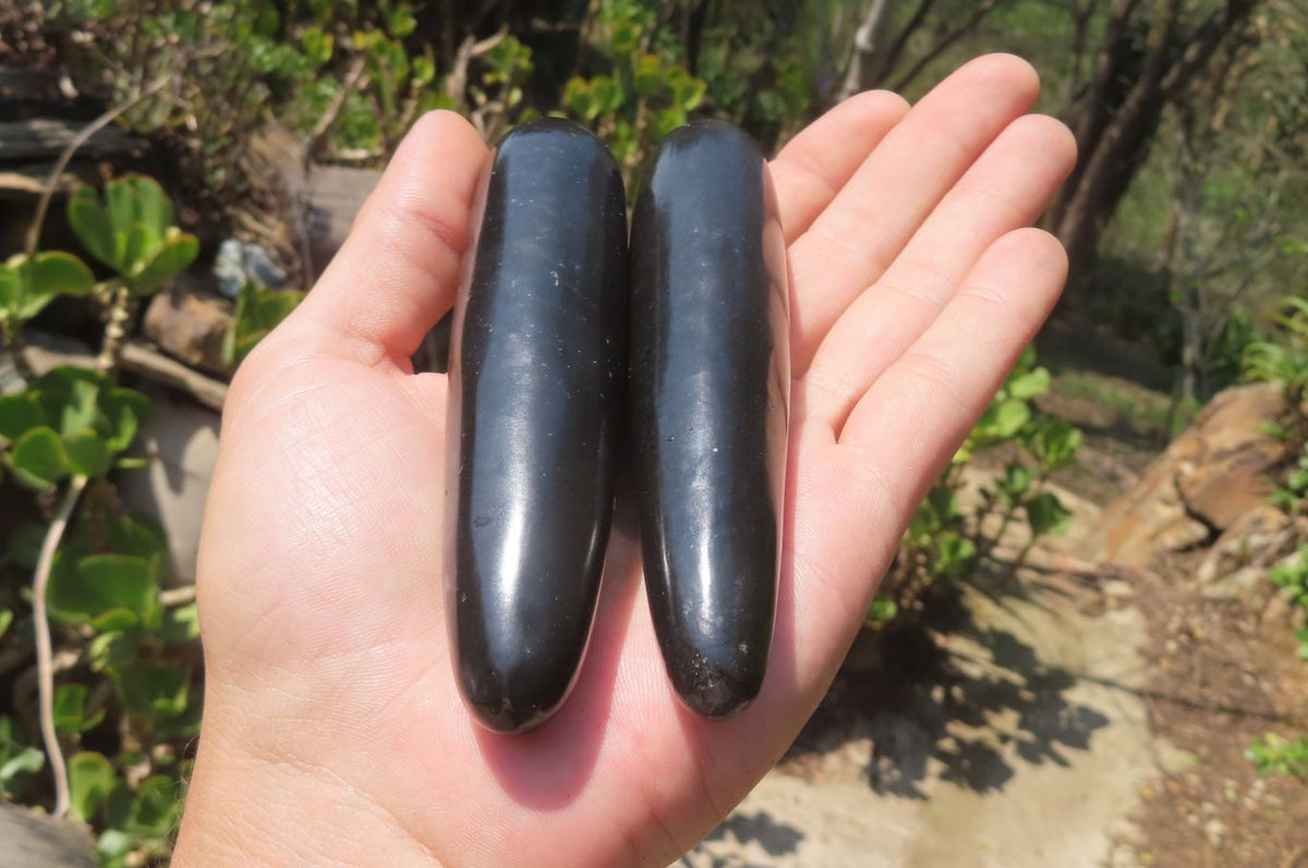 Polished Black Basalt Massage Wands x 12 From Madagascar - Toprock Gemstones and Minerals 