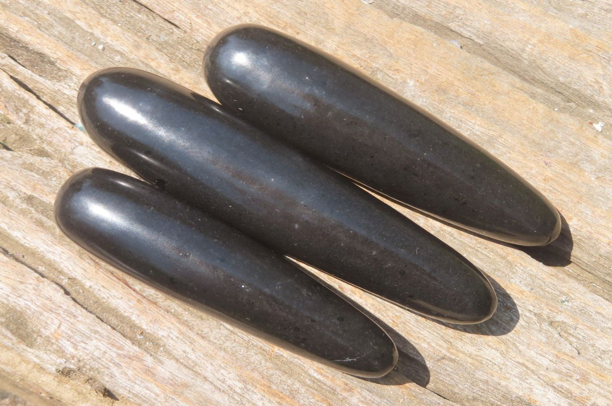 Polished Black Basalt Massage Wands x 12 From Madagascar - Toprock Gemstones and Minerals 