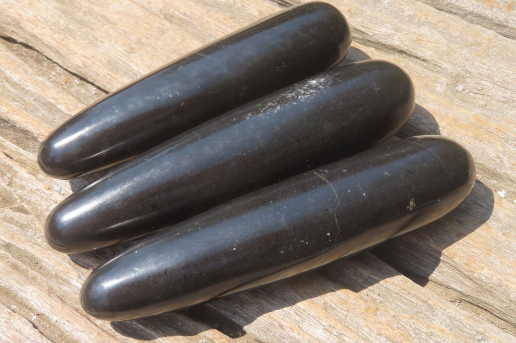 Polished Black Basalt Massage Wands x 12 From Madagascar - Toprock Gemstones and Minerals 