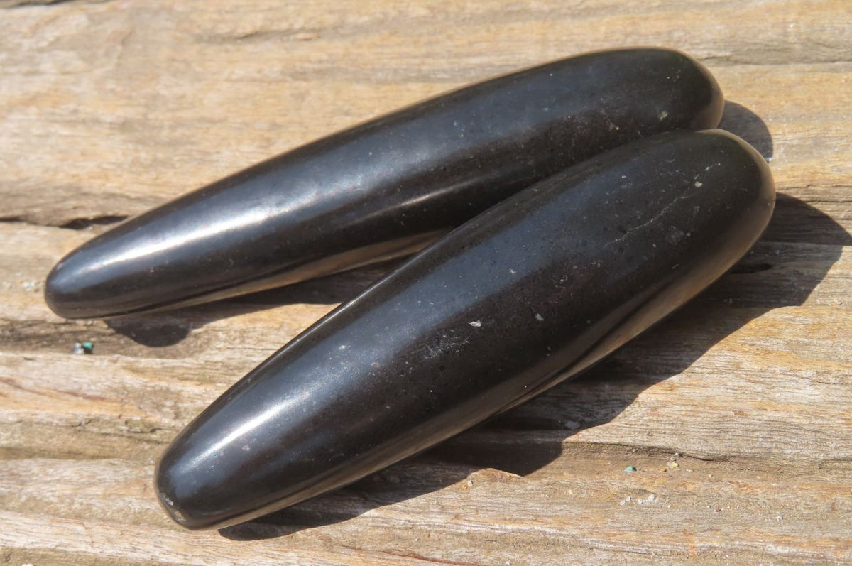 Polished Black Basalt Massage Wands x 12 From Madagascar - Toprock Gemstones and Minerals 