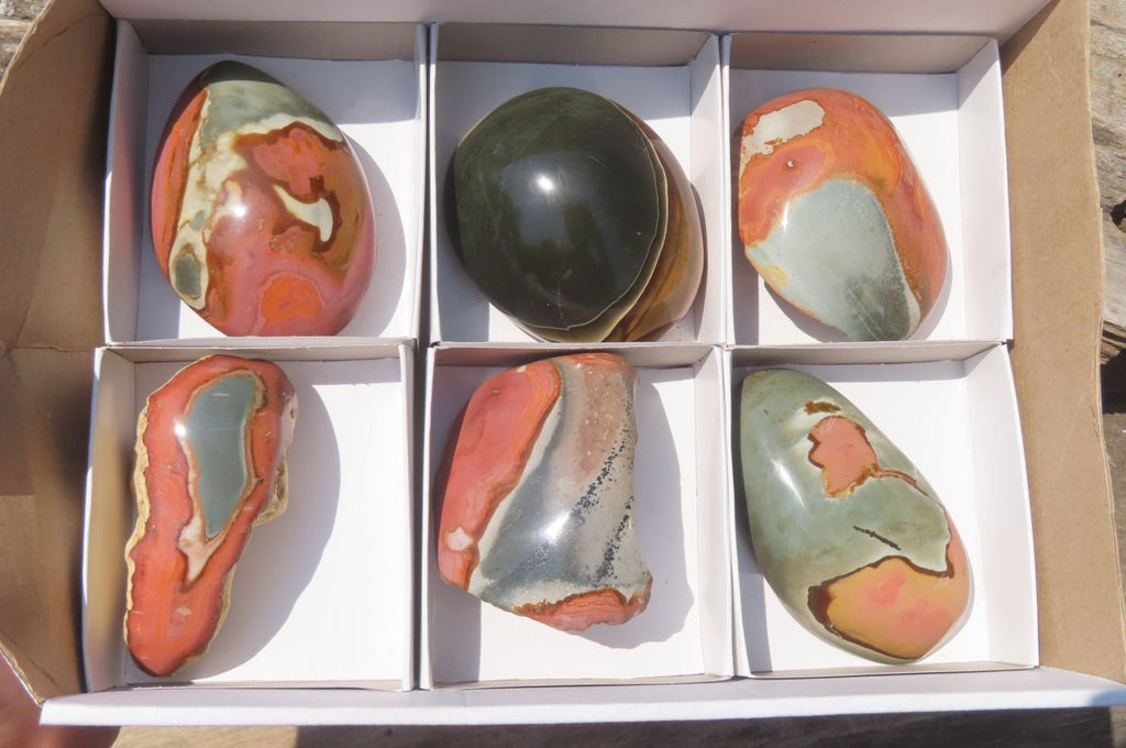 Polished On One Side Polychrome Jasper Nodules x 6 From Mahajanga, Madagascar - Toprock Gemstones and Minerals 