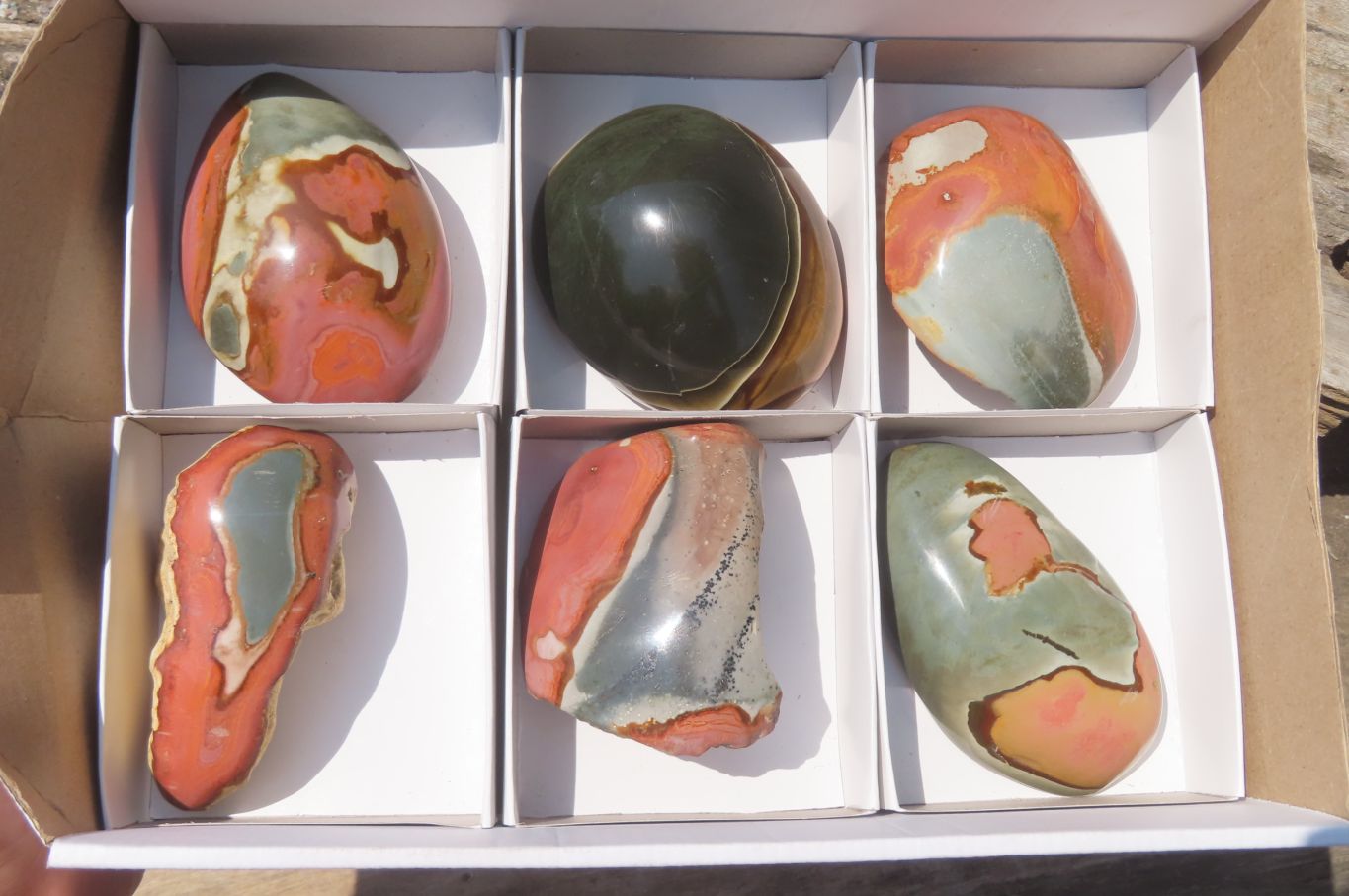 Polished On One Side Polychrome Jasper Nodules x 6 From Mahajanga, Madagascar - Toprock Gemstones and Minerals 