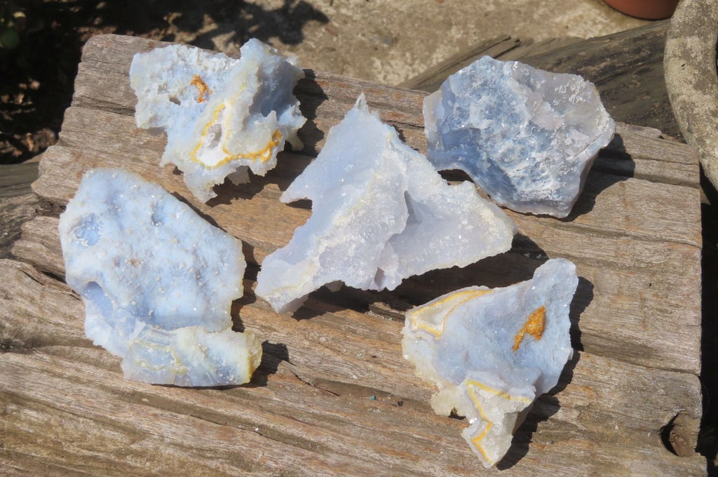 Natural Etched Blue Chalcedony Specimens x 5 From Nsanje, Malawi - Toprock Gemstones and Minerals 