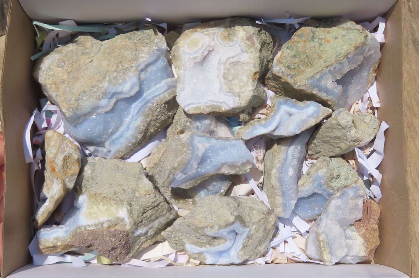 Natural Blue Lace Agate Geode Specimens x 14 From Nsanje, Malawi - Toprock Gemstones and Minerals 