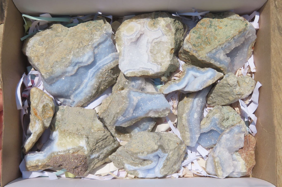 Natural Blue Lace Agate Geode Specimens x 14 From Nsanje, Malawi - Toprock Gemstones and Minerals 