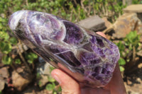 Polished Chevron Amethyst Standing Free Forms x 2 from Zambia - Toprock Gemstones and Minerals 