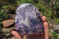 Polished Chevron Amethyst Standing Free Forms x 2 from Zambia - Toprock Gemstones and Minerals 