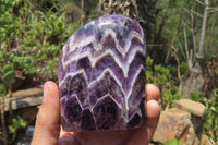 Polished Chevron Amethyst Standing Free Forms x 2 from Zambia - Toprock Gemstones and Minerals 