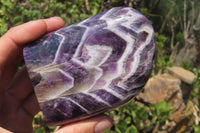 Polished Chevron Amethyst Standing Free Forms x 2 from Zambia - Toprock Gemstones and Minerals 